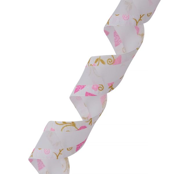 Тесьма отделочная Завитки, 25 мм, 25 м, 03 белый/розовый