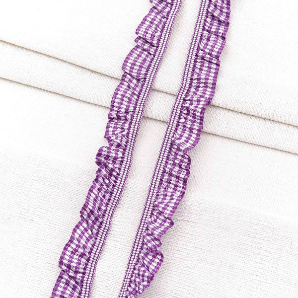 Тесьма-рюш эластичная 20 мм / 20 метров, односторонняя в клетку, п/э, цв.сир., 26064