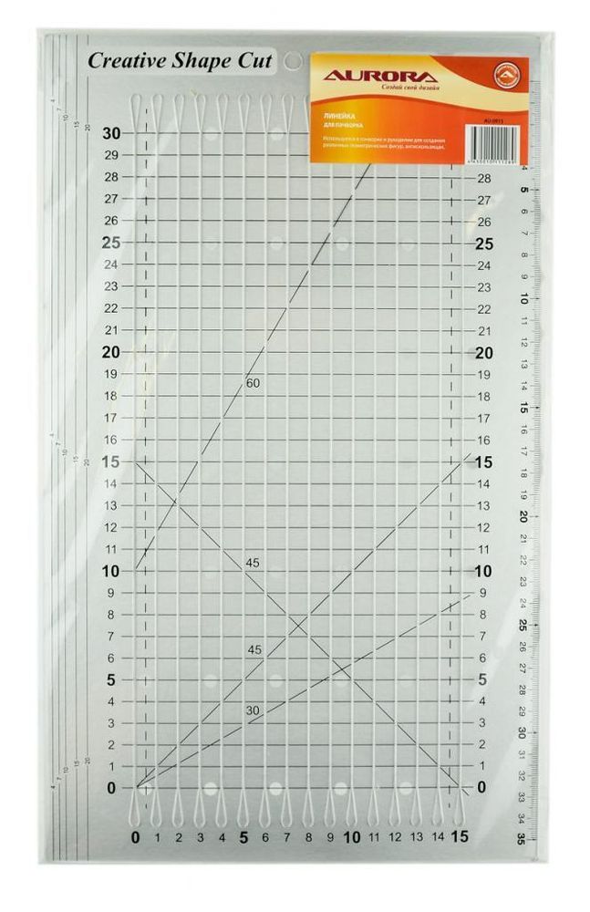 Линейка для пэчворка 22.8х38.1см, антискользящая, AU-0915C, Aurora, 1 шт Линейка для пэчворка 22.8х38.1см, антискользящая, AU-0915C, Aurora, 1 шт
