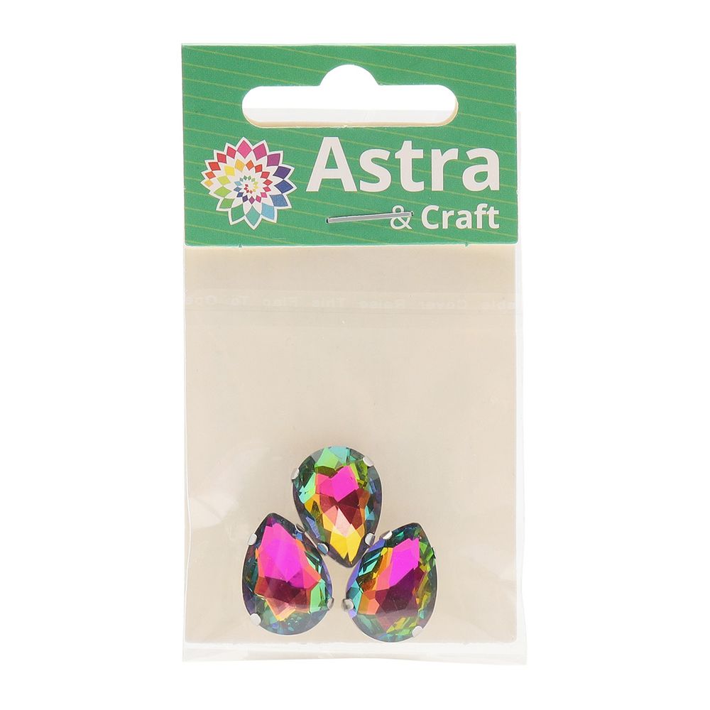 Хрустальные стразы в цапах формы капля, радужный 13х18 мм, 3 шт., АЦ003НН1318