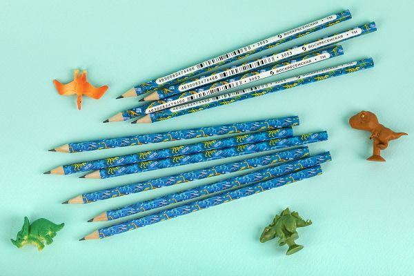 Карандаш чернографитный круглый заточенный ТМ (HB) 12 шт, 3053 Динозавры, ВКФ PR-12Д
