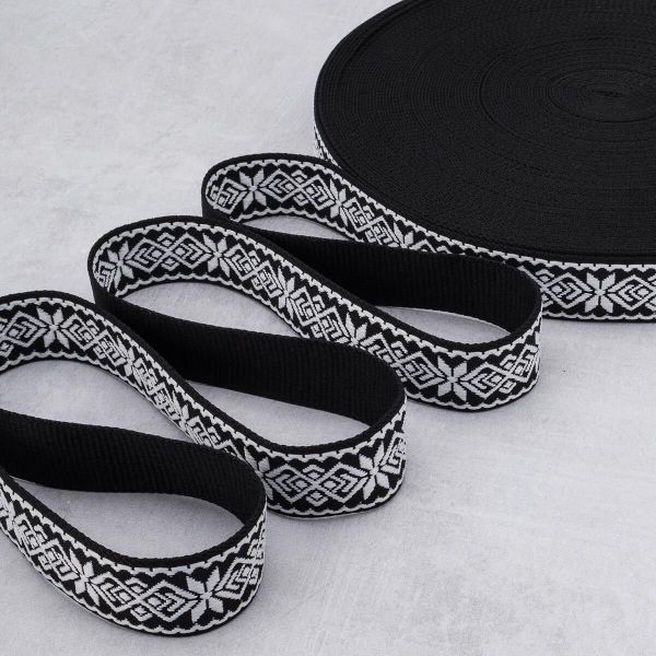 Стропа (ременная лента) 38 мм / 45.72 метра, [34.05 г/пог.м], с принтом 1-сторонняя, T0783 черный/белый, 3Al359