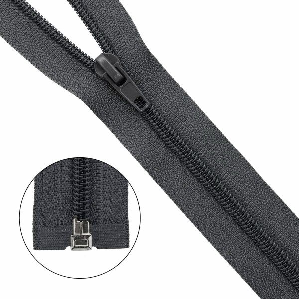 Молния спираль (витая) Т5 (5 мм) 1 зам., разъем., 60 см, 301 т.серый, 10 шт