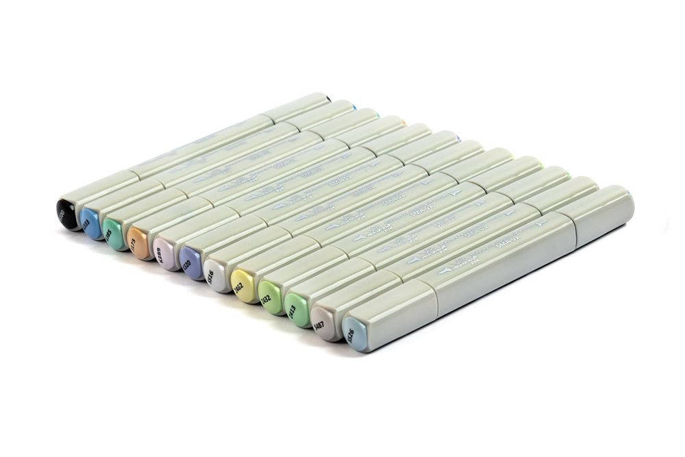 Набор маркеров на спиртовой основе 0.7 - 7 мм, 12 цв. перо круглое/скошенное, 01 -Пастельные тона, Vista-Artista SMA-12