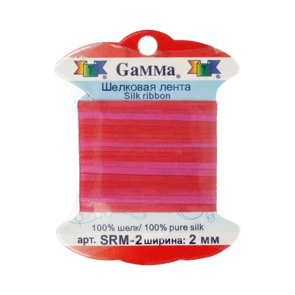 Лента (тесьма) шелковая 2.0 мм / 9.1±0.5 метров, M105 т.красный/сиреневый, Gamma SRM-2
