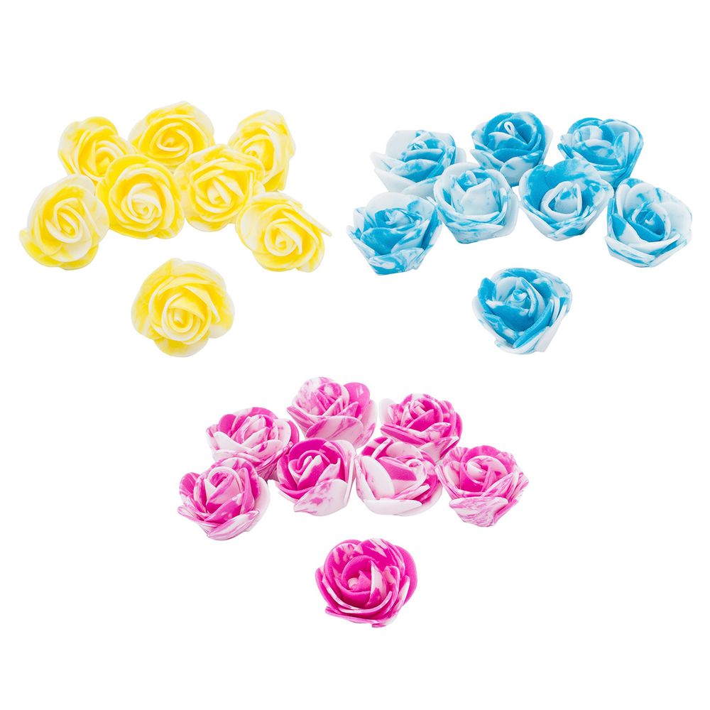 Цветочек-розочка мраморная из фоамирана 38 мм, микс №11, 3 цвета, 24 шт