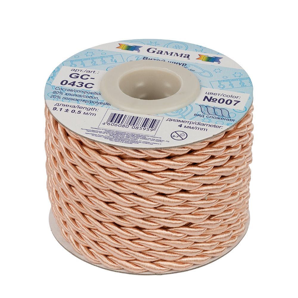 Шнур витой ⌀4.0 мм, 9.1 м, 007 персиковый, Gamma GC-043C