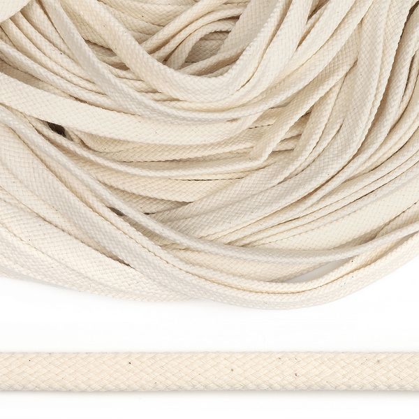 Шнур плоский плетеный х/б ⌀12.0 мм / 50 метров, турецкое плетение TW цв.002 суровый светлый