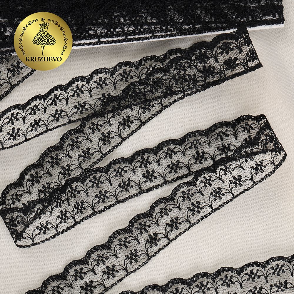 Кружево отделочное в стиле "трикотаж" 15 мм диз. T-012 цв.черный уп.9м