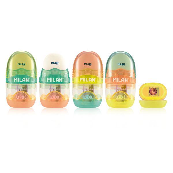 Точилка пластиковая 1 отверстие с ластиком 16 шт, Milan 4701116LK2