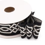 Лента (тесьма) жаккардовая 35.0 мм / 10±0.5 метров, бордюр Кельтский орнамент 35272 V9 черный/серебро