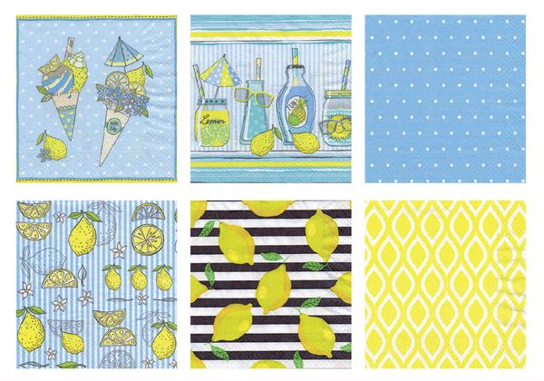 Салфетки для декупажа ассорти 04 33х33 12 шт, Лимонный фреш, Love2art SDD №1218-04