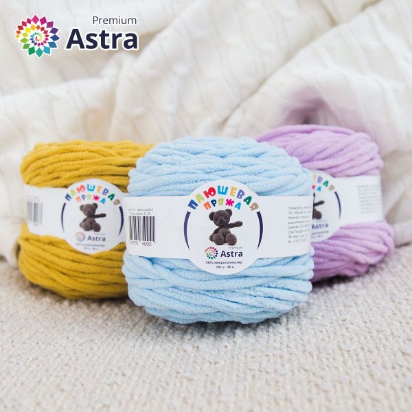 Пряжа Astra Premium (Астра Премиум) Плюшевая / уп.2 мот. по 100 г, 80 м, 516 св.голубой