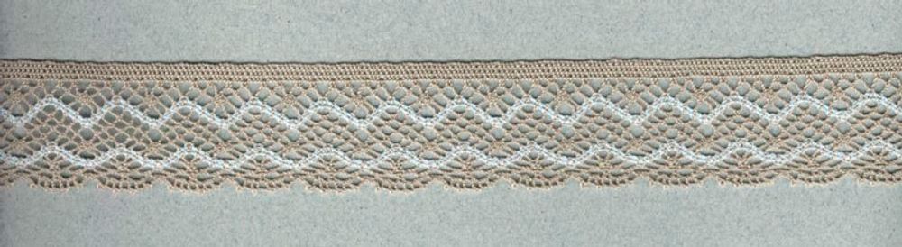Кружево вязаное (тесьма) 35 мм, бежевый с голубым, 30 метров, IEMESA