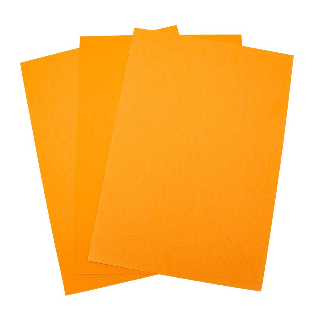 Бумага для творчества с рельефным рисунком Завитки, 3 листа, 9 оранжевый