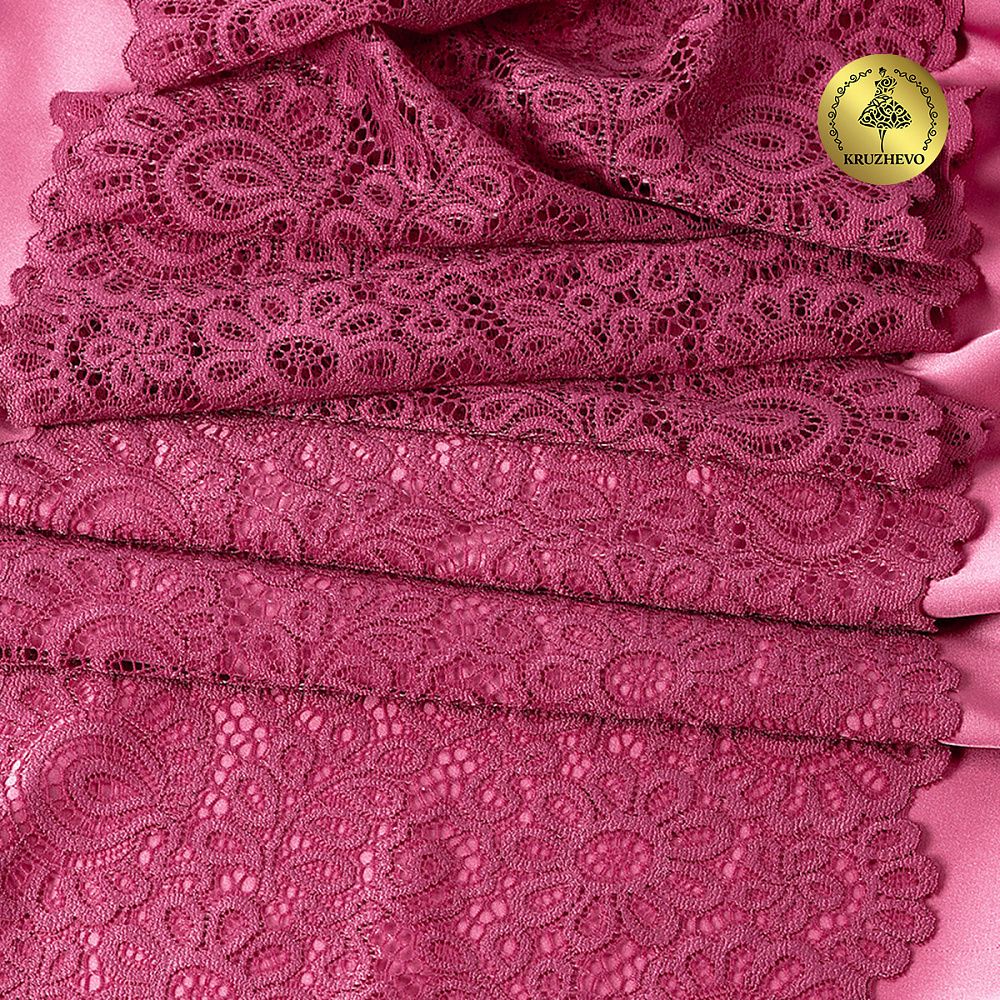 Кружево бельевое эластичное 205 мм / 3 м, TBY.YSTL00839, цв.L2925 розовый рубин, Kruzhevo