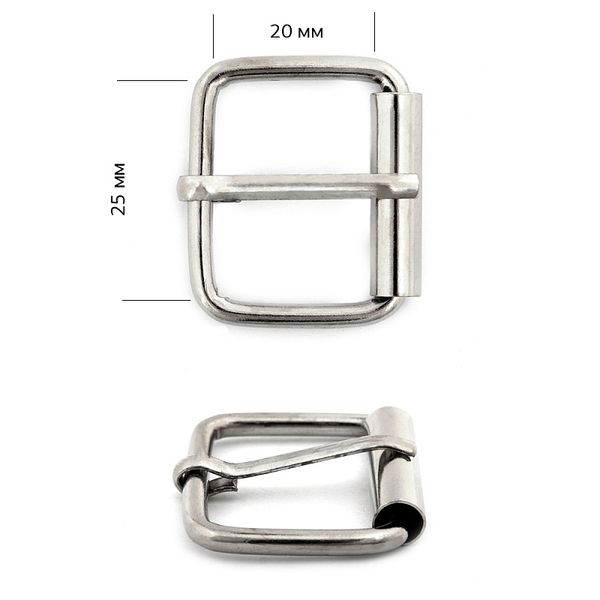 Пряжка ременная металл 25х20 мм (внутр.), толщ. 3 мм, роликовая, цв. никель, уп. 100 шт