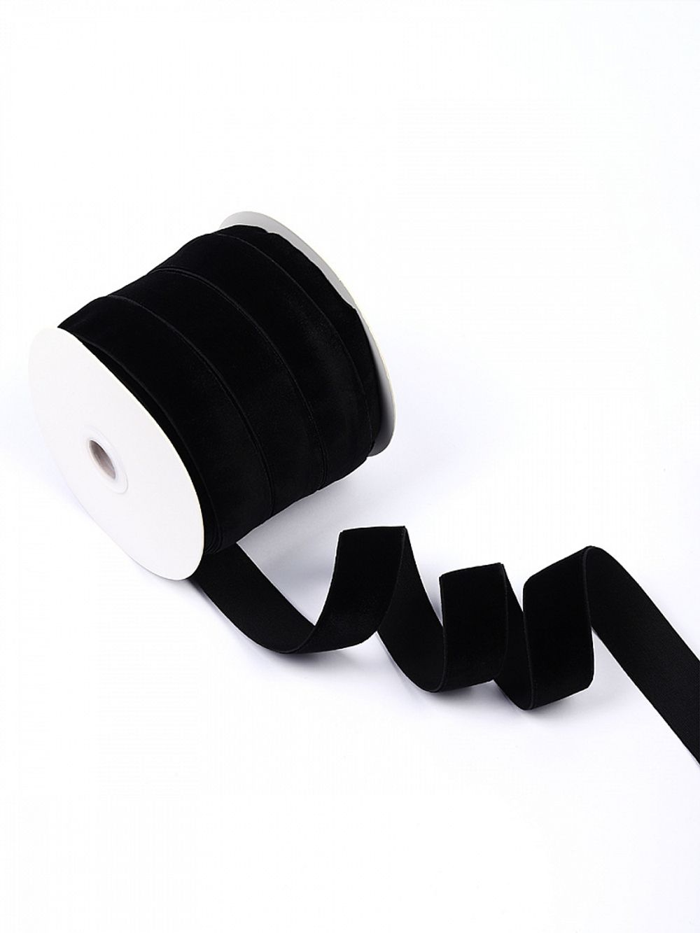 Лента бархатная (тесьма) эластичная 25.0 мм / 22.86±1 метров, арт.EL25VR03 нейлон цв.черный