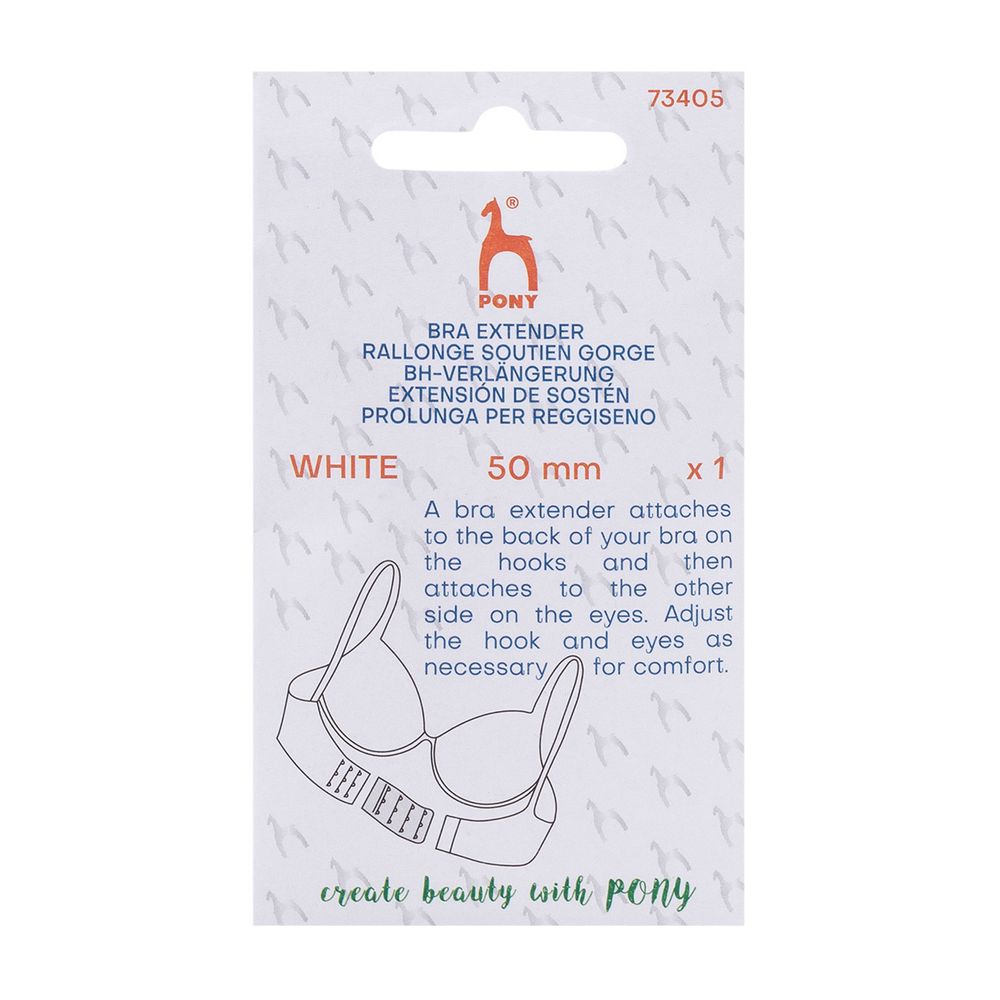 Удлинитель застежки для бюстгальтера 3*3, 50 мм, белый, 1 шт, Pony, 73405