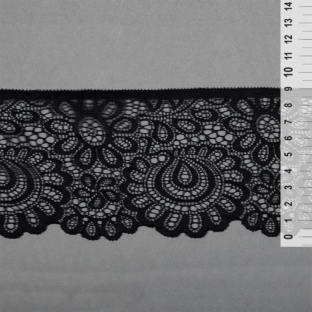 Кружево эластичное (стрейч) YSTL00839/N 90мм цв.170 черный, 25 м, Kruzhevo
