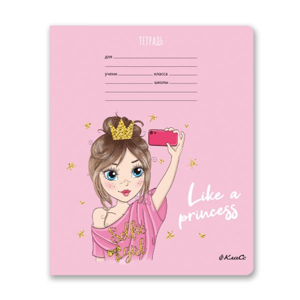 Тетрадь ученическая школьная, выборочные блёстки, A5+ 18 л. на скобе 65 г/м², белизна 100%, 20 шт, линия, 000712 Школьница, Светоч 18ТЕТл-002