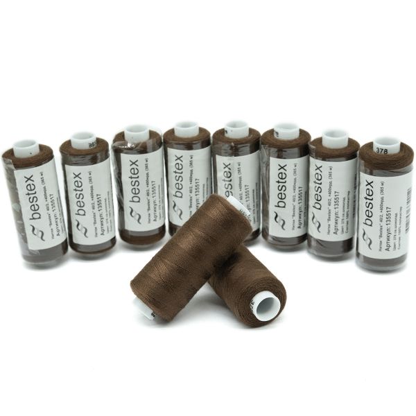 Нитки швейные бытовые Bestex 40/2, 365 м (400 ярд) / 10 кат., 378 светло-шоколадный