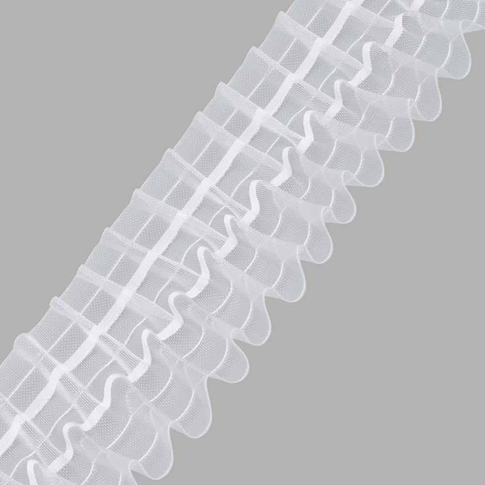 Лента (тесьма) шторная: сборка шахматная бабочка (1:2) 100 мм / 50 метров, (2 ряда петель, 4 шнура), прозрачный, 1005