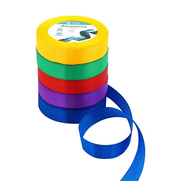 Набор атласных лент 5 цветов по 23.0 мм / 23 метра, яркий микс