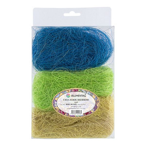 Сизалевое волокно 30 г,±3 г, 10 Св. желтый/св.зеленый/синий, Blumentag BMG-30 MIX