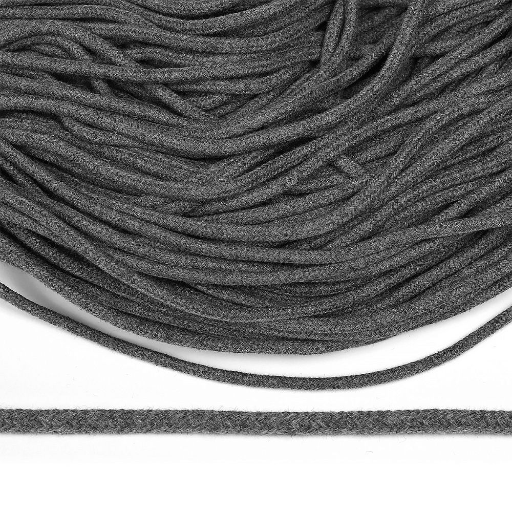 Шнур круглый х/б ⌀5.0 мм / 100 метров, с наполнителем, 029 серый Шнур круглый х/б ⌀5.0 мм / 100 метров, с наполнителем, 029 серый