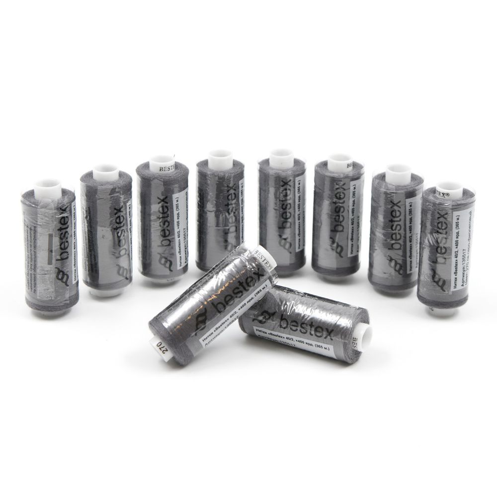 Нитки швейные бытовые Bestex 40/2, 365 м (400 ярд) / 10 кат., 270 морозный серый