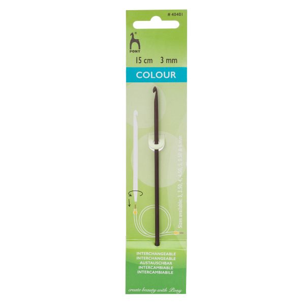 Крючок для вязания Pony Colour ⌀3.0 мм, 15 см, со сменной леской, алюминий, 40401