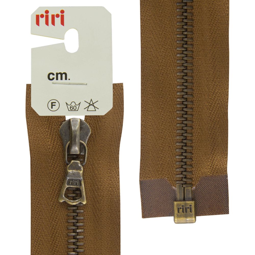 Молния металлическая RIRI Т6 (6 мм) AM, слайд.Flash, 1 зам., разъем., 60 см, цв. тесьмы 2209, св.коричневый, упак. 5 шт