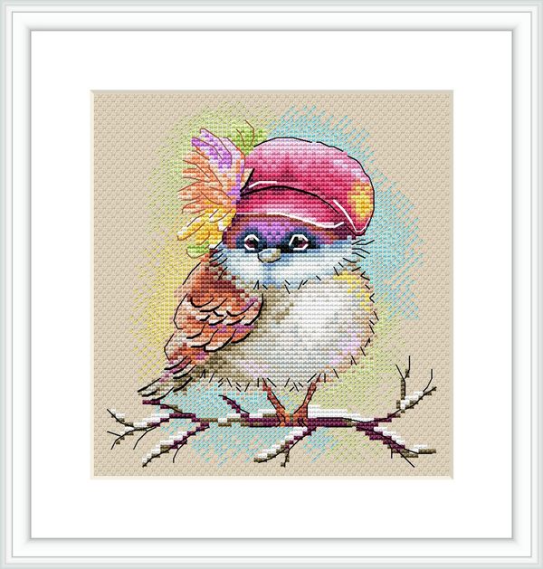 Набор для вышивания нитками МП Студия (Жар-птица), Стильный воробей, 15х13 см