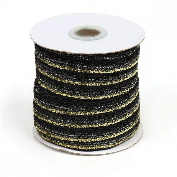 Лента бархатная (тесьма) 10.0 мм / 30 метров, нейлон, черный-золото, уп. 30 м, M10007