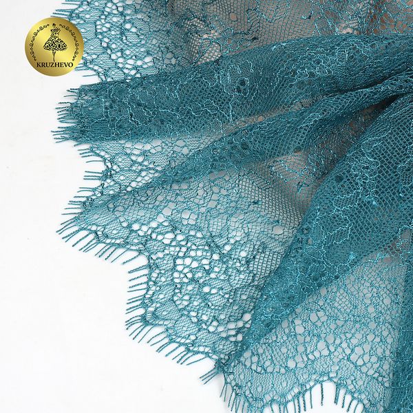 Кружево шантильи (реснички) 170 мм, A88 цв.F222 изумрудно-синий, 3 метра, Kruzhevo