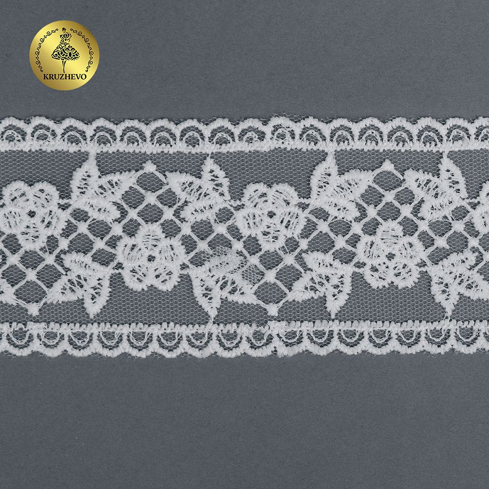 Кружево на сетке арт.40482 55мм цв.01 белый уп.12.9м, Kruzhevo