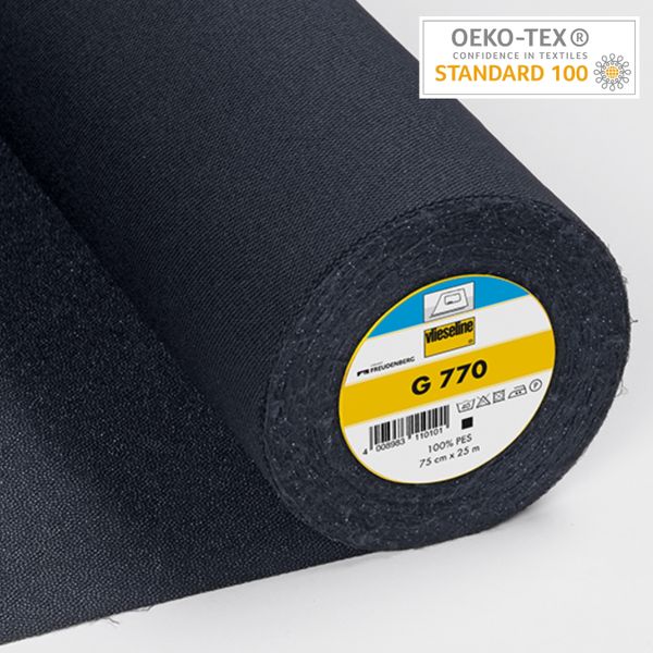 Флизелин клеевой тканый подкладочный G 770, 75см*25м, черный, 53530361, Freudenberg, 25 м