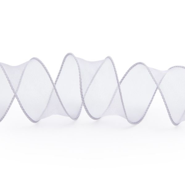 Лента декоративная с волнистым краем 38.0 мм / 18.29±1 метров, 100% органза, (светло-серый)