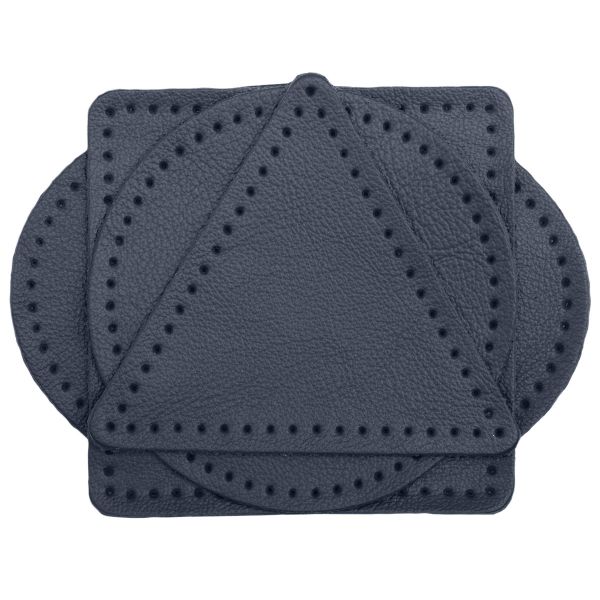 Набор заплаток пришивных из кожи, круг, квадрат, треугольник, овал 8см, с перфорацией, 4 шт (05 темно-синий), 9743