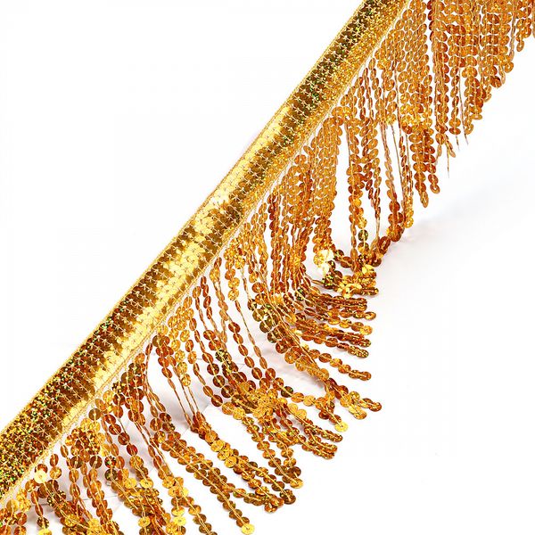 Бахрома отделочная 15.0 мм / 4.5 метра, с пайетками, TBY.11503, цв.золото