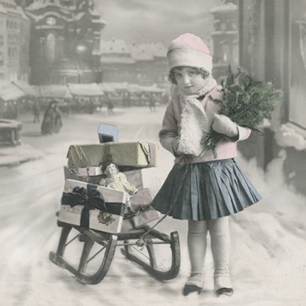 Салфетки 3-слойные для декупажа Sagen Vintage Design &quot;Lunch&quot; Sagen Vintage Design &quot;Девочка с санями&quot; /TOS/