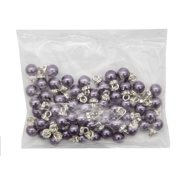 Пуговицы на ножке Жемчужина со стразами 8мм (сиреневый/серебро), 50 шт