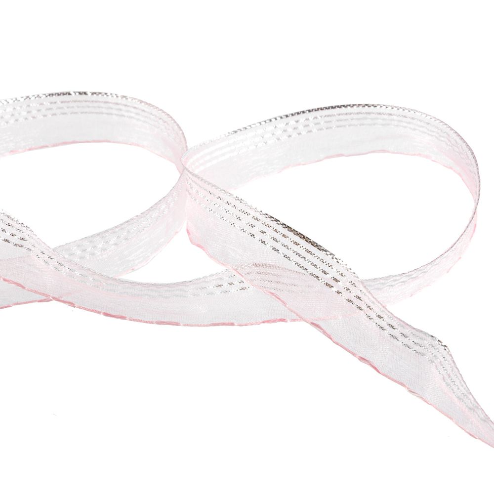 Лента капроновая (органза) 15.0 мм / 25 метров, 050 бл. розовый/серебро, Blitz ORT-15