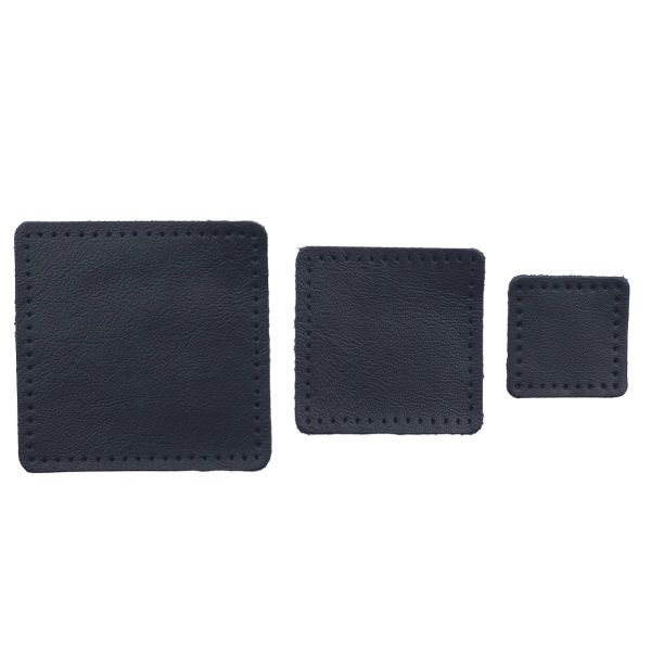 Набор заплаток пришивных из кожи, квадрат 4см, 6см и 8см, с перфорацией, 3 шт, 100% кожа (05 темно-синий), 9402