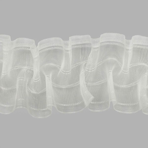 Лента (тесьма) шторная: сборка буфы (1:4) 100 мм / 50 метров, (2 ряда петель, 4 шнура), для крючков и трубы, прозр., 1041-О