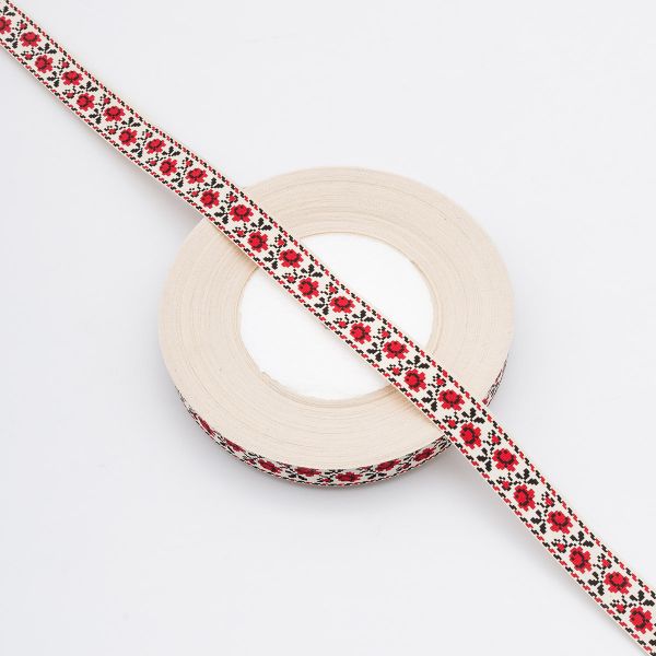 Лента декоративная х/б 15.0 мм / 25±1 метров, цветок красный, 881