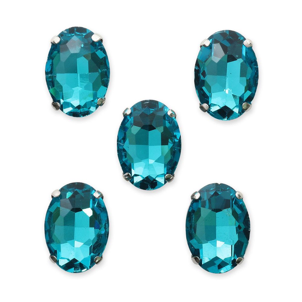 Хрустальные стразы в цапах овальной формы, голубой 10х14 мм, 5 шт., ОЦ010НН1014