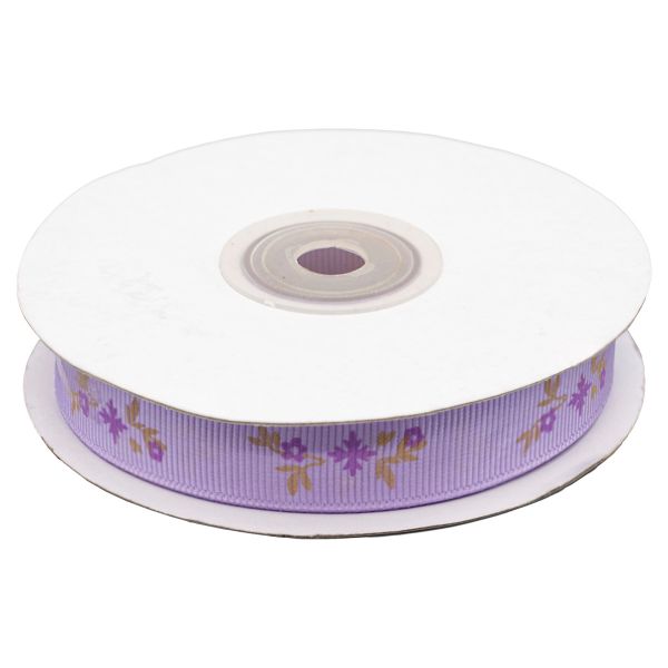 Лента репсовая (в рубчик) Веточки, 15 мм, 22,5м (сиреневый)