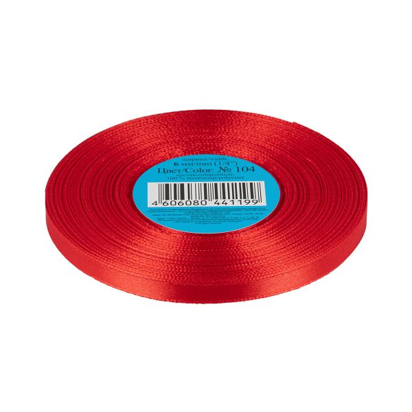 Лента атласная 1-сторонняя 6.0 мм / 33±2 метра, 104 т.красный, Gamma